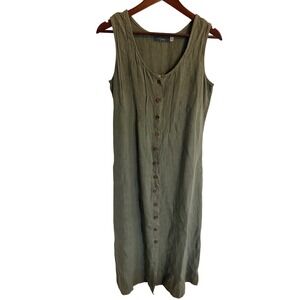 Willow Olive Green Sleeveless Midi Button-Front Dress